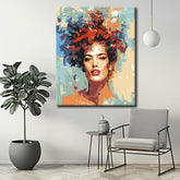 Painting by numbers art woman's head with colors in her hair